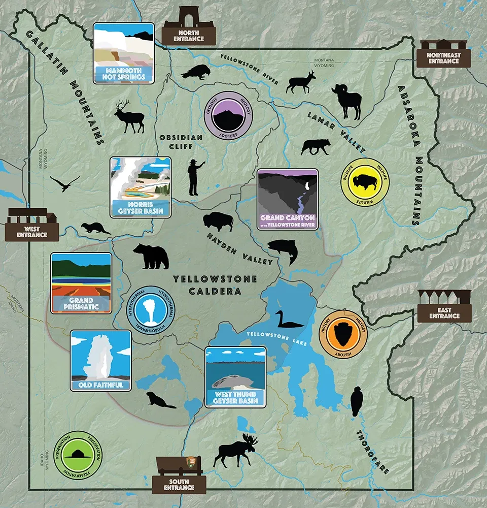 Yellowstone National Park trail and road maps