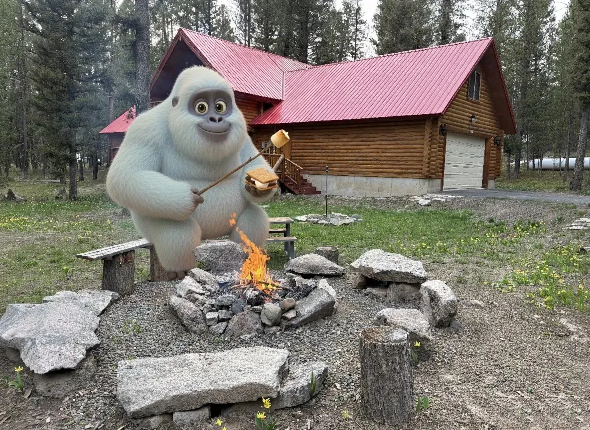 Outdoor fire pit area at Lodgepole Pines Retreat cabin in Island Park Idaho