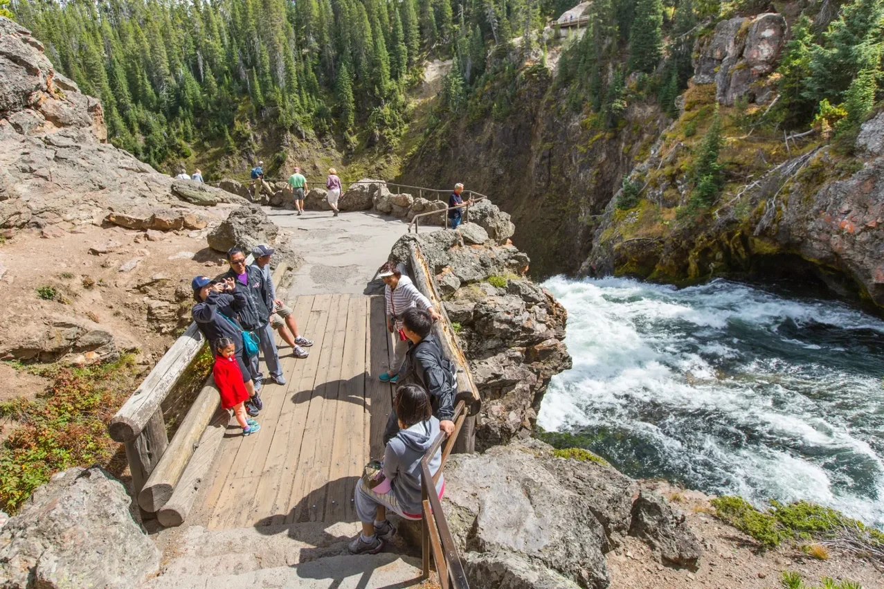 The 109-foot Upper Falls of the Yellowstone River seen from the brink overlook