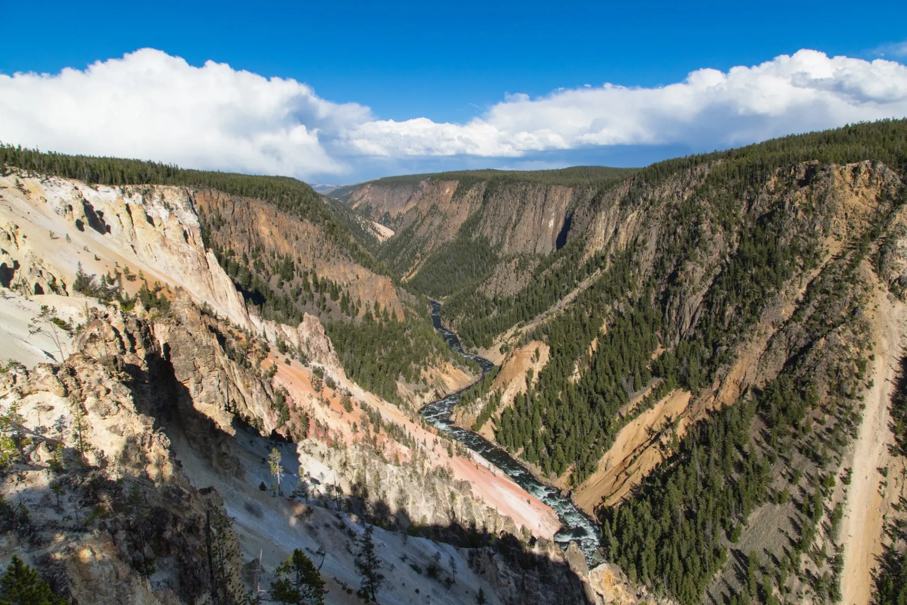 Inspiration Point overlooking the deep central section of the Grand Canyon of the Yellowstone