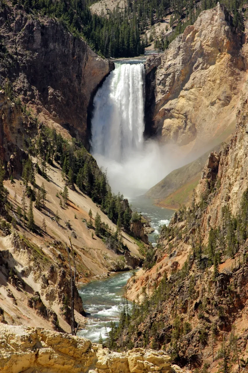 Lower Falls of the Yellowstone with the river continuing through the canyon below