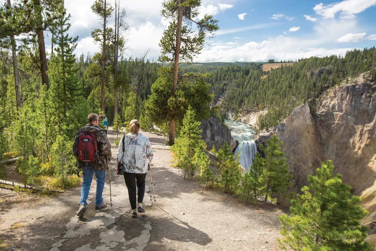 Hiker on the South Rim Trail of the Grand Canyon of the Yellowstone