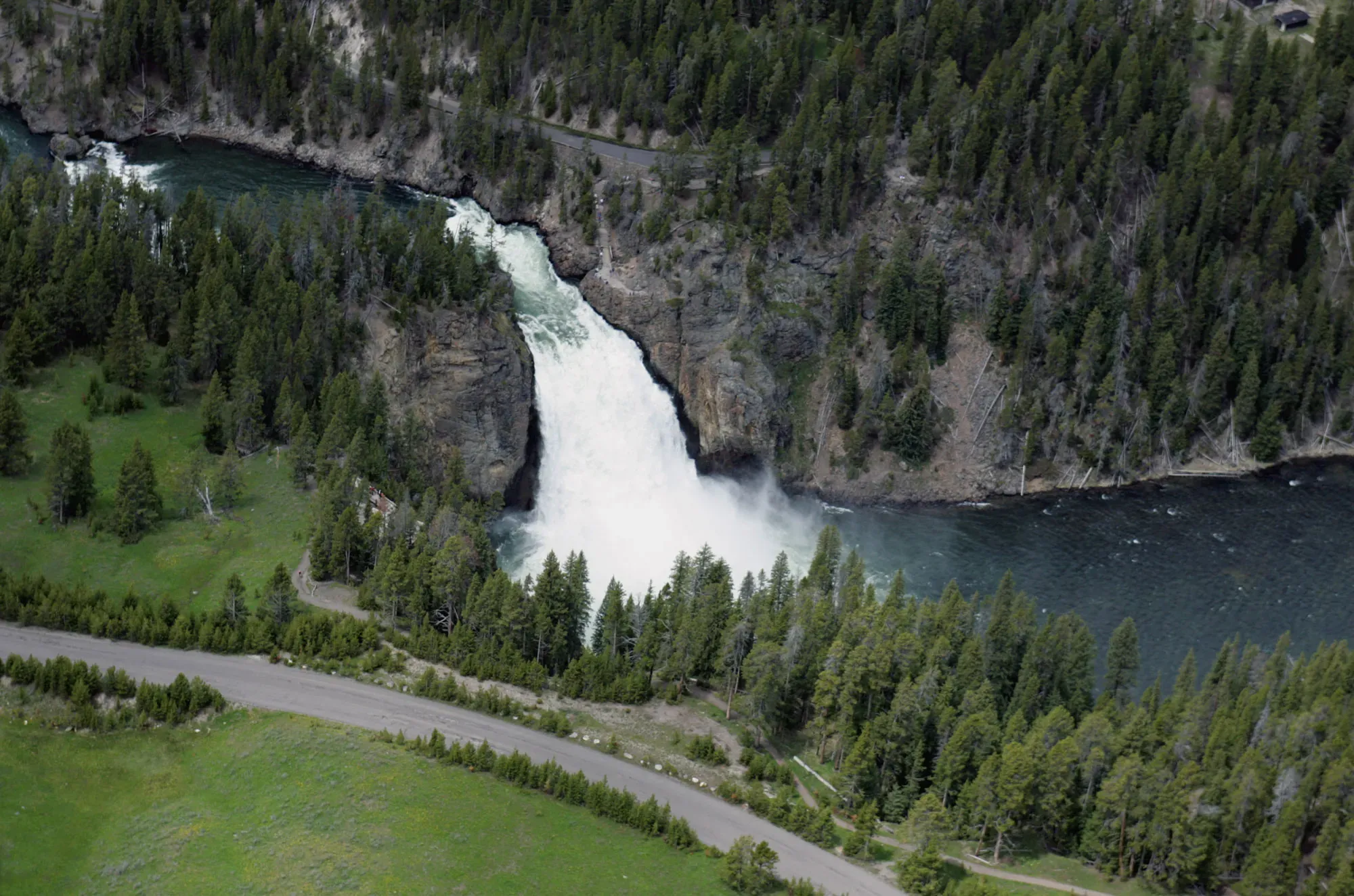 Aerial view of the Upper Falls of the Yellowstone River