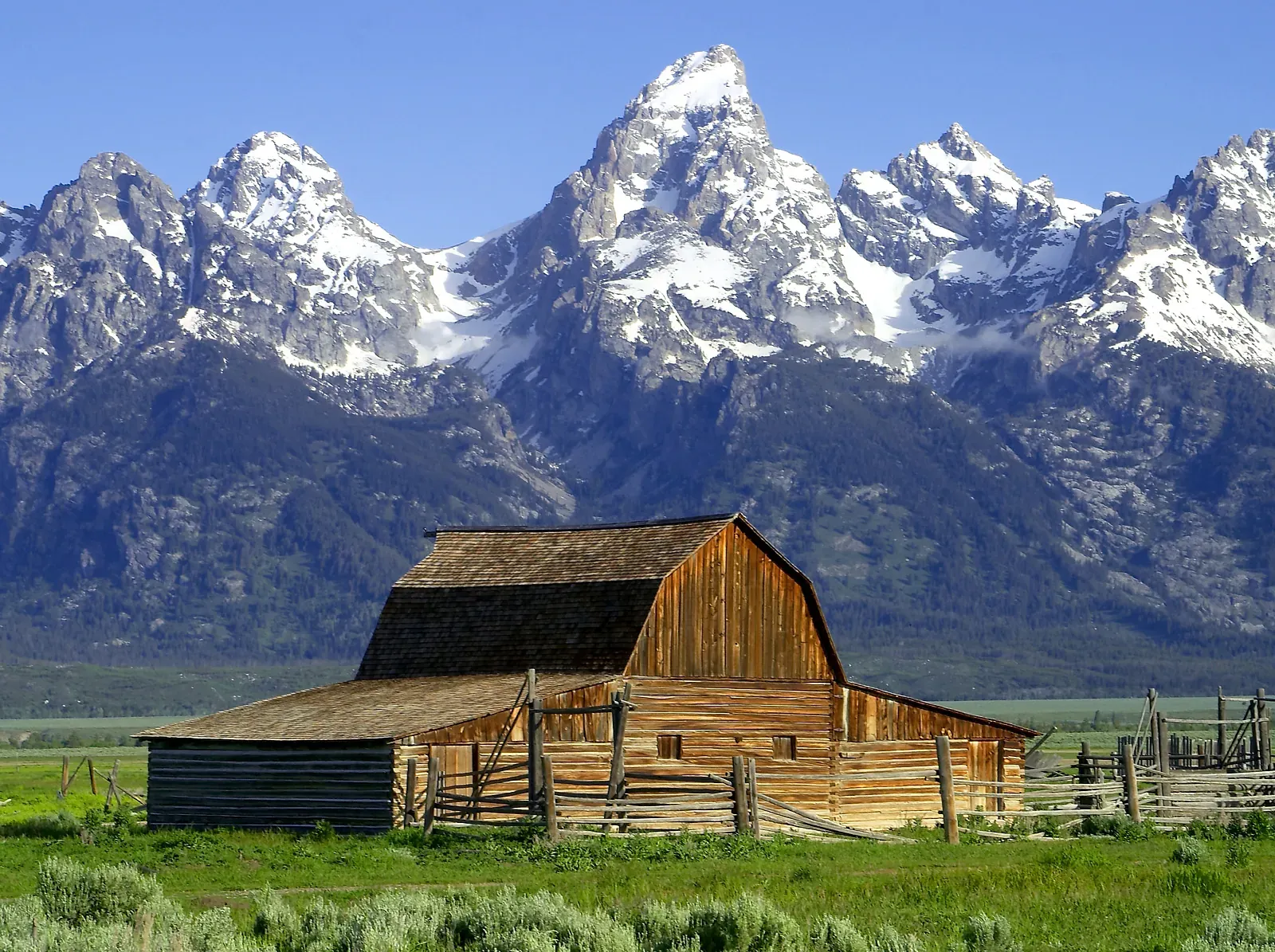 Mormon Row barn with Grand Teton mountains in background