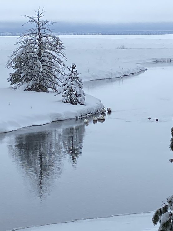 Harriman State Park river in winter with deep snow