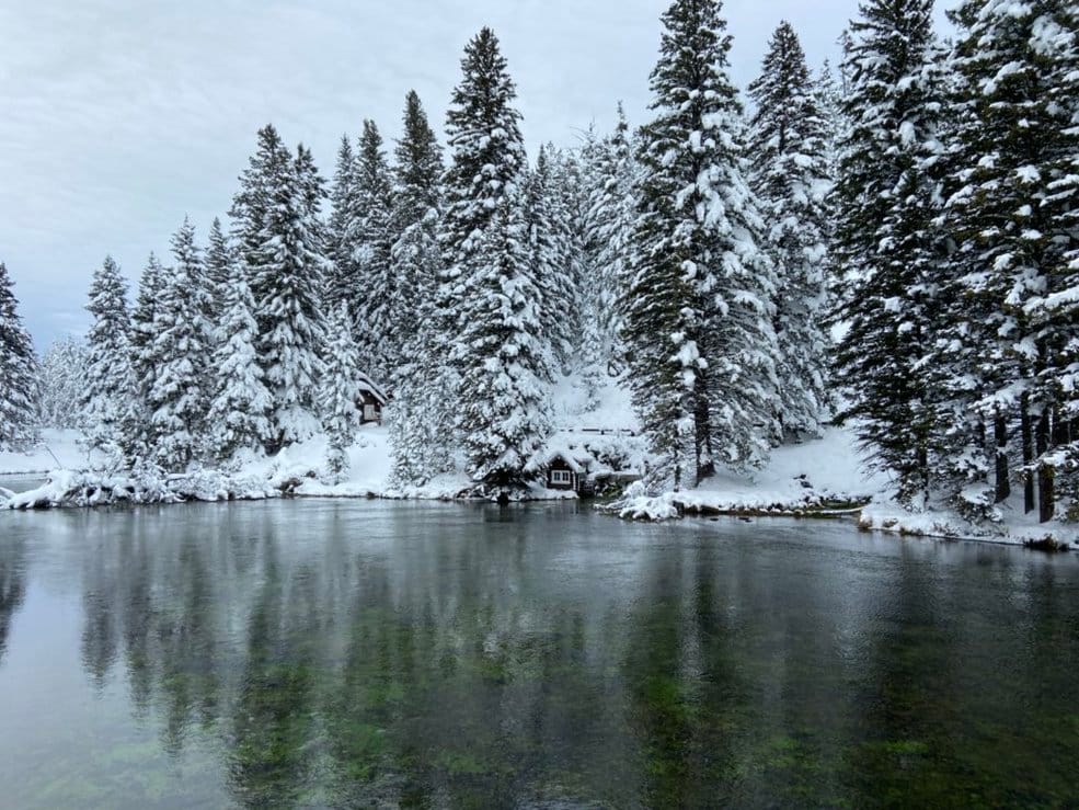 Johnny Sack Cabin from a distance in winter